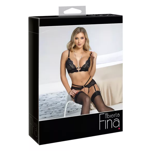 Conjunto de Sutiã Aberto em Renda Fina (Preto)
