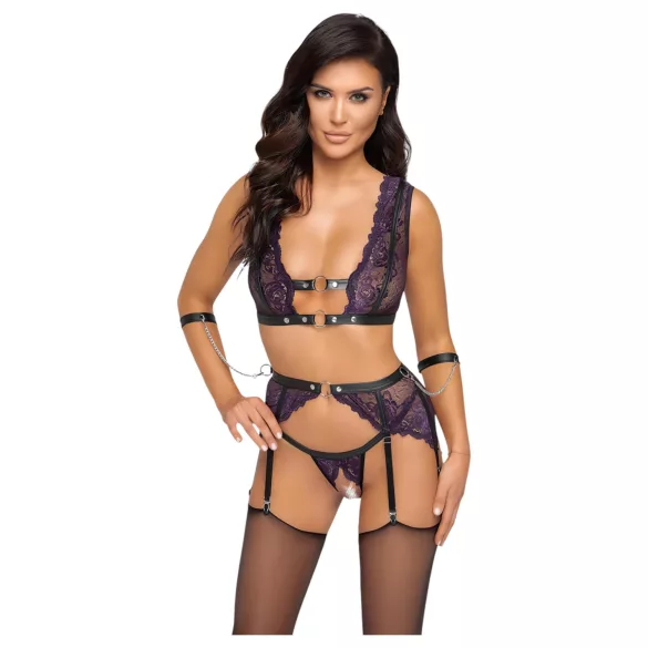 Cottelli Bondage - conjunto de lingerie e algemas (preto-roxo)