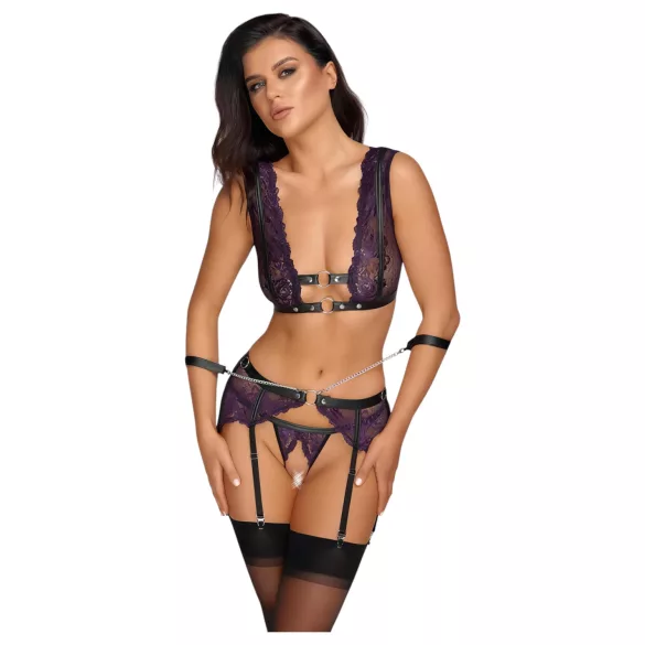 Cottelli Bondage - conjunto de lingerie e algemas (preto-roxo) - M