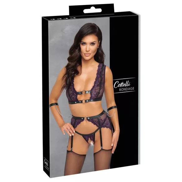 Cottelli Bondage - conjunto de lingerie e algemas (preto-roxo) - L