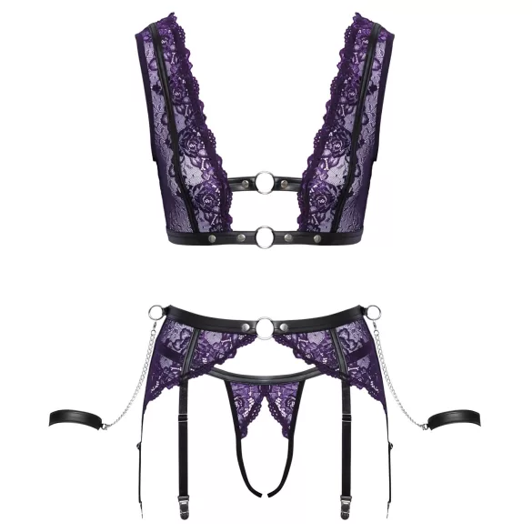 Cottelli Bondage - conjunto de lingerie e algemas (preto-roxo) - L