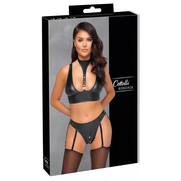 Cottelli Bondage - conjunto de sutiã brilhante com algemas (preto) - M