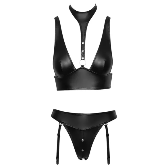 Cottelli Bondage - conjunto de sutiã brilhante com algemas (preto) - M