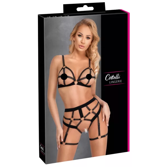 Cottelli - conjunto harness corporal 2 peças - preto - L