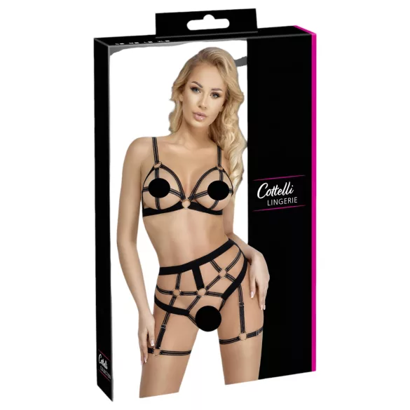 Cottelli - conjunto harness corporal 2 peças - preto - XL