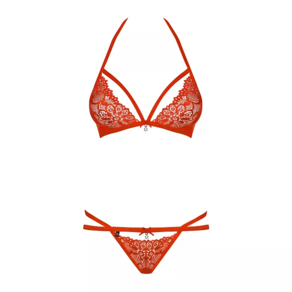Obsessive - Conjunto de lingerie com sutiã rendado com tiras - vermelho
