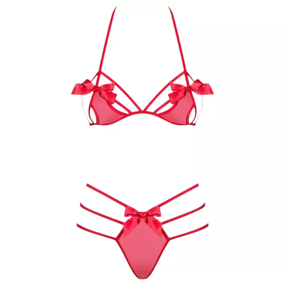Obsessive Giftella - conjunto de lingerie com laço - vermelho