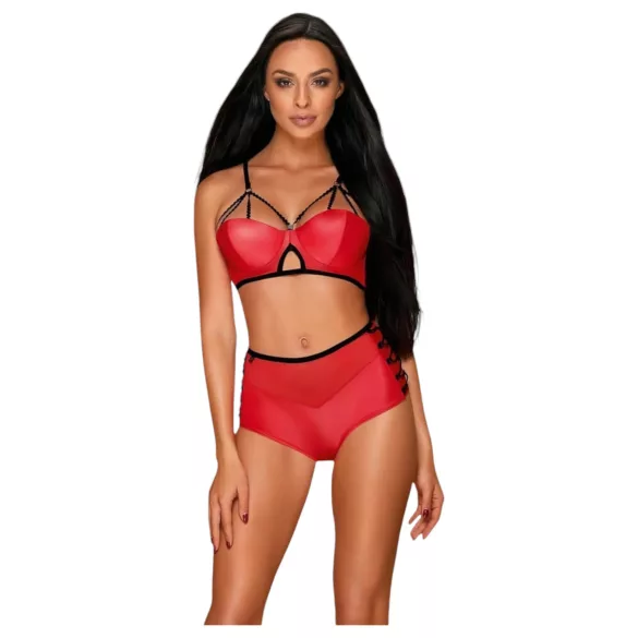 Conjunto de Sutiã Efeito Couro Obsessive Leatheria (Vermelho) - P/M