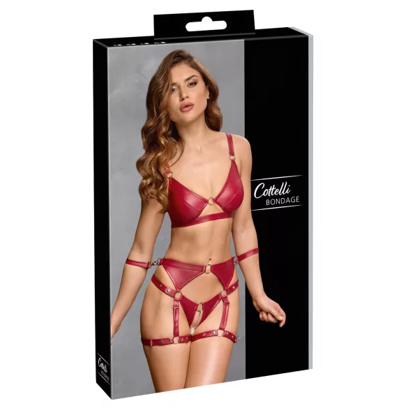 Cottelli Bondage - conjunto vermelho brilhante com algemas - L