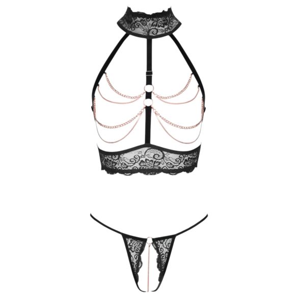 Abierta Fina - conjunto lingerie aberta com correntes - preto