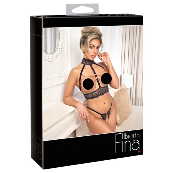 Abierta Fina - conjunto lingerie aberta com correntes - preto