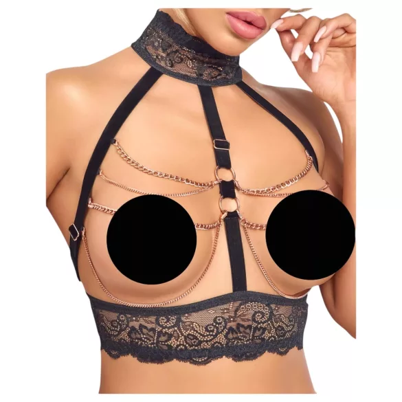 Abierta Fina - conjunto lingerie aberta com correntes - preto - M