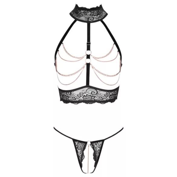Abierta Fina - conjunto lingerie aberta com correntes - preto - M