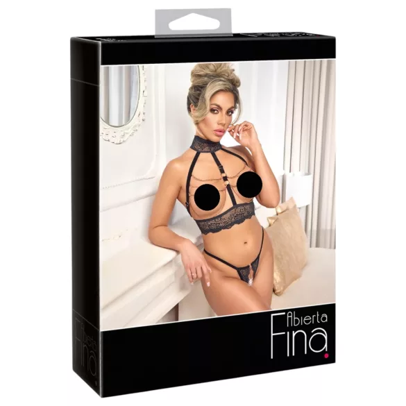 Abierta Fina - conjunto lingerie aberta com correntes - preto - M