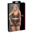 Cottelli Curves - conjunto de lingerie rendado com detalhes em couro - preto