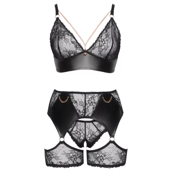 Cottelli Curves - conjunto de lingerie rendado com detalhes em couro - preto