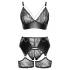 Cottelli Curves - conjunto de lingerie rendado com detalhes em couro - preto