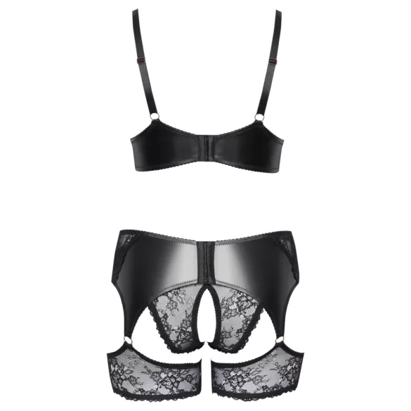 Cottelli Curves - conjunto de lingerie rendado com detalhes em couro - preto