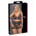 Cottelli Curves - conjunto de lingerie rendado com detalhes em couro - preto - 2XL