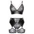 Cottelli Curves - conjunto de lingerie rendado com detalhes em couro - preto - 2XL