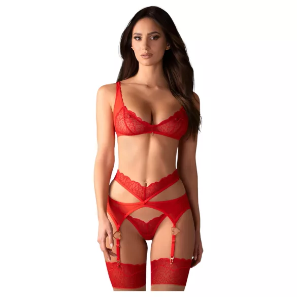 Obsessive Cupid Desir - conjunto de lingerie rendado - vermelho