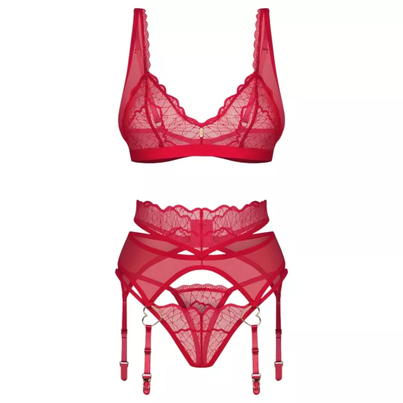 Obsessive Cupid Desir - conjunto de lingerie rendado - vermelho