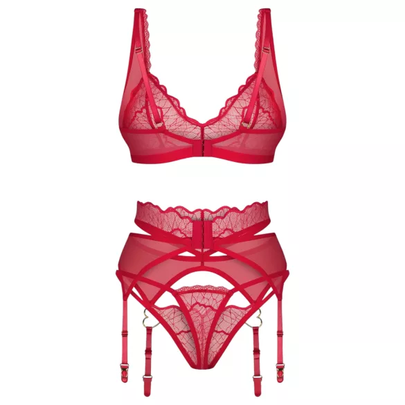 Obsessive Cupid Desir - conjunto de lingerie rendado - vermelho - L/XL