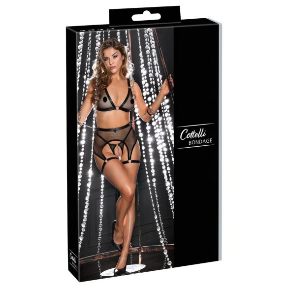 Cottelli Bondage - conjunto lingerie arrastão transparente com correntes - preto