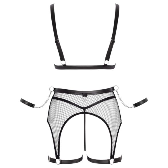 Cottelli Bondage - conjunto lingerie arrastão transparente com correntes - preto