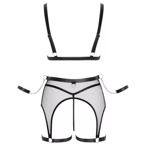 Cottelli Bondage - conjunto lingerie arrastão transparente com correntes - preto - M