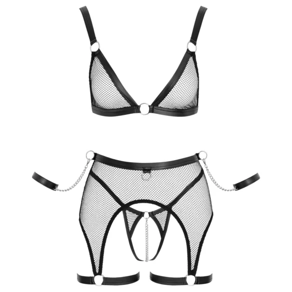 Cottelli Bondage - conjunto lingerie arrastão transparente com correntes - preto - L