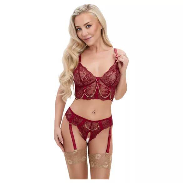 Cottelli - conjunto rendado de duas peças com ligas (vermelho) - L