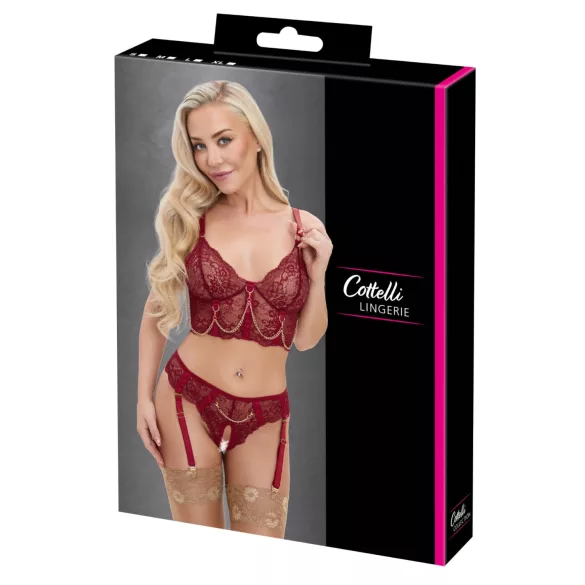 Cottelli - conjunto rendado de duas peças com ligas (vermelho) - L