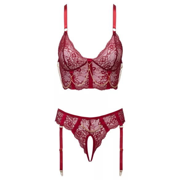 Cottelli - conjunto rendado de duas peças com ligas (vermelho) - L