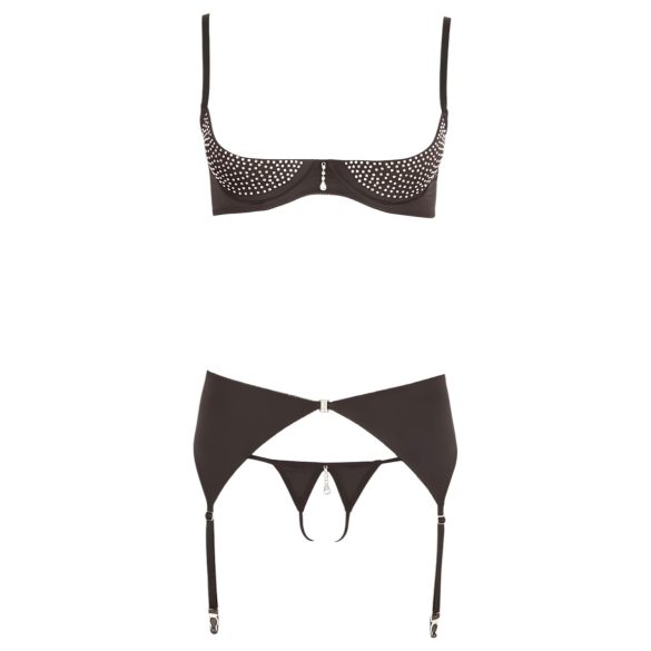 Abierta Fina - conjunto de lingerie com pedra brilhante (preto) - 80C/M