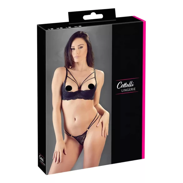 Cottelli - sutiã com tiras e argolas - tanga - preto - 85B/L