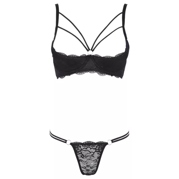 Cottelli - sutiã com tiras e argolas - tanga - preto - 85B/L