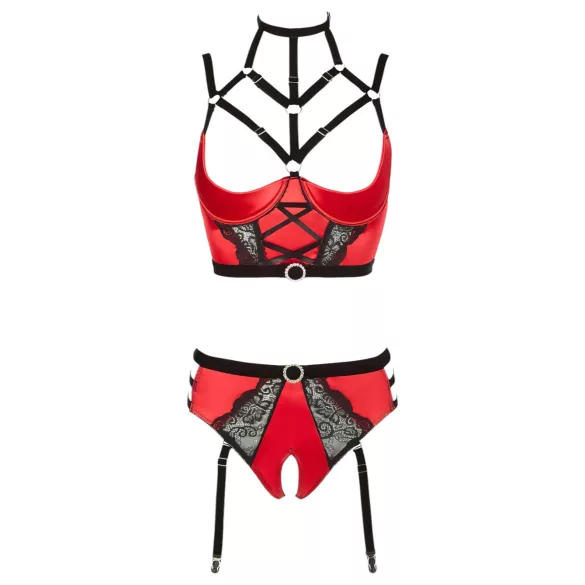 Abierta Fina - conjunto de suporte para seios com anéis (vermelho) - 80B/M
