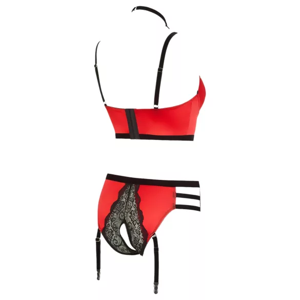 Abierta Fina - conjunto de suporte para seios com anéis (vermelho) - 85C/L