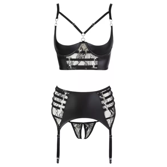 Abierta Fina - conjunto lingerie strappy renda - preto