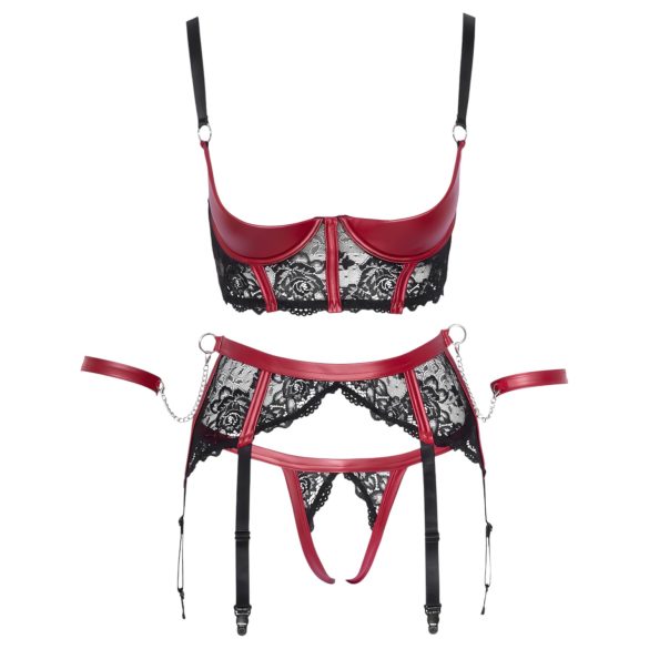 Cottelli Bondage - conjunto lingerie renda fosca - vermelho - L