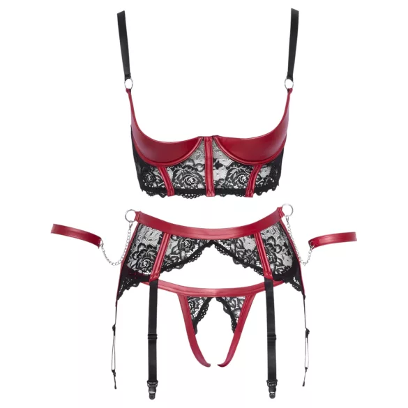 Cottelli Bondage - conjunto lingerie renda fosca - vermelho - XL