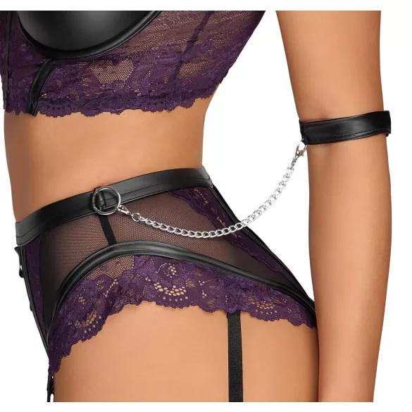 Cottelli Bondage - conjunto lingerie com algemas de braço - preto e roxo