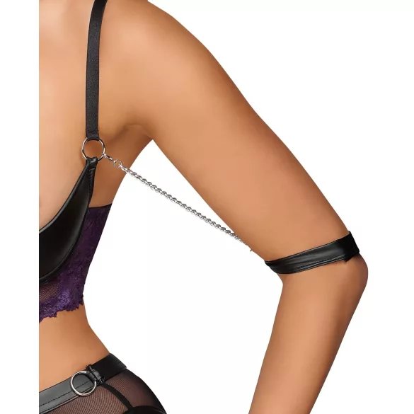 Cottelli Bondage - conjunto lingerie com algemas de braço - preto e roxo