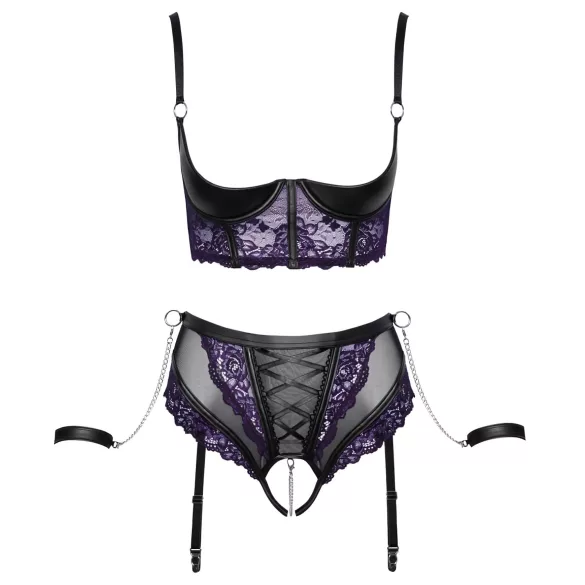 Cottelli Bondage - conjunto lingerie com algemas de braço - preto e roxo