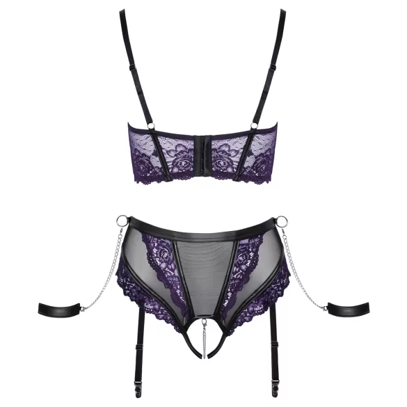 Cottelli Bondage - conjunto lingerie com algemas de braço - preto e roxo - XL