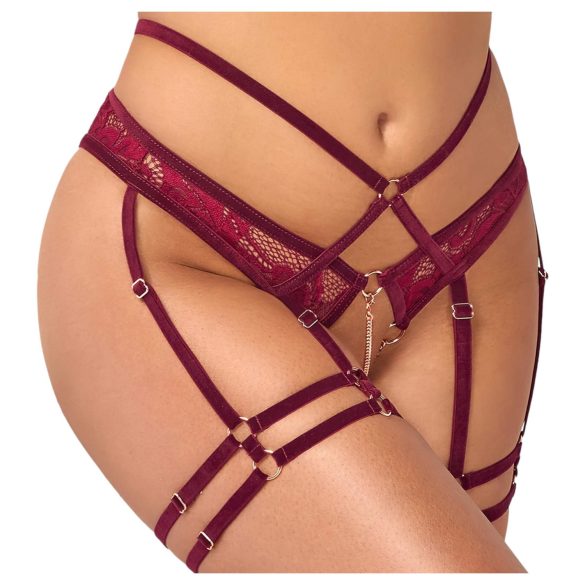 Abierta Fina - conjunto lingerie com suporte seios corrente - vermelho