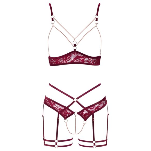 Abierta Fina - conjunto lingerie com suporte seios corrente - vermelho