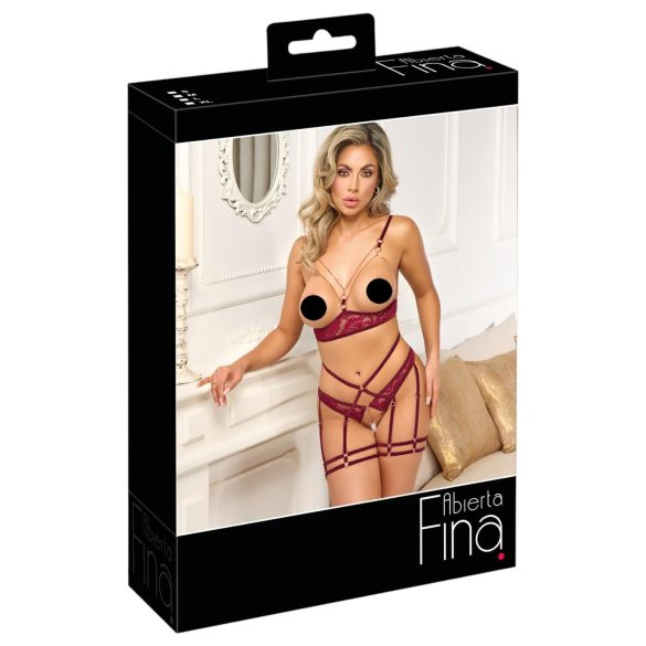 Abierta Fina - conjunto lingerie com suporte seios corrente - vermelho - L