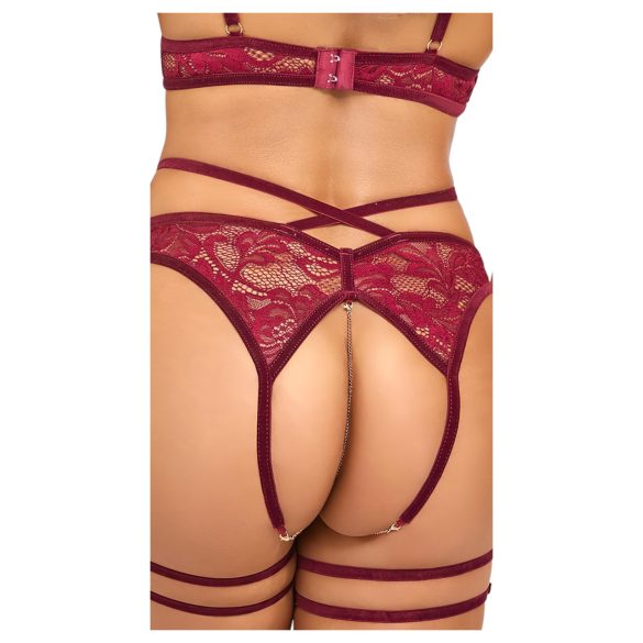 Abierta Fina - conjunto lingerie com suporte seios corrente - vermelho - L